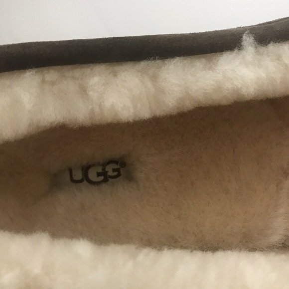 UGG Australia Ascot Brown Suede Slippers Sheep Sherling Fur Lining NWOB